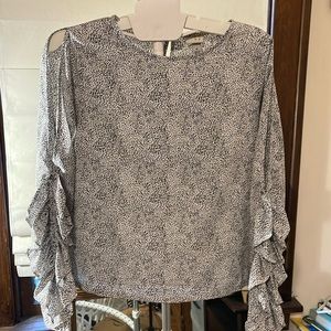 A New Day ruffled long sleeve blouse with cut outs from shoulder down.